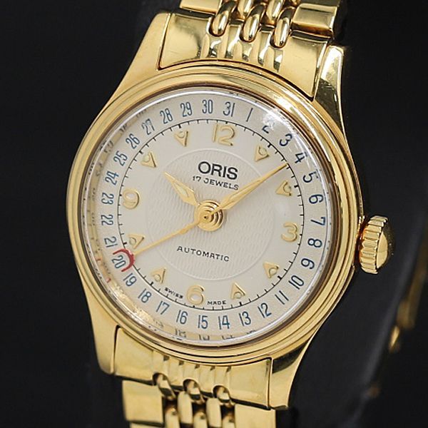 1円 稼働 美品 オリス AT/自動巻き 7405 シルバー文字盤 デイト レディース腕時計 KRK 0024200