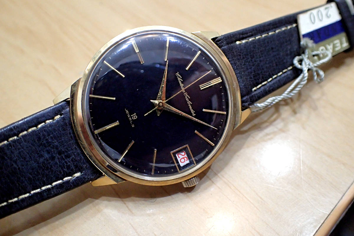 激レア/タグ付き未使用 ◆デッドストック シャトー カレンダー ◆変わり文字盤/ブラックミラーダイヤル 手巻きメンズ腕時計