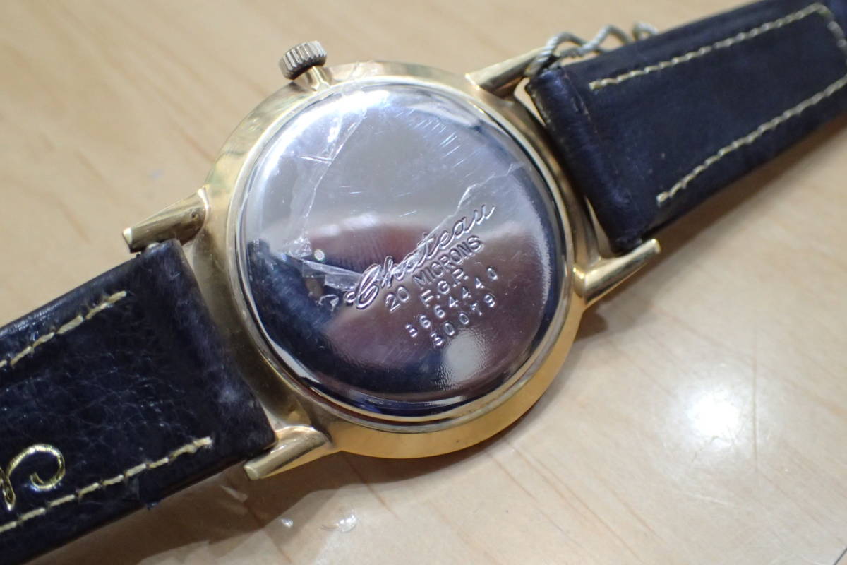 激レア/タグ付き未使用 ◆デッドストック シャトー カレンダー ◆変わり文字盤/ブラックミラーダイヤル 手巻きメンズ腕時計