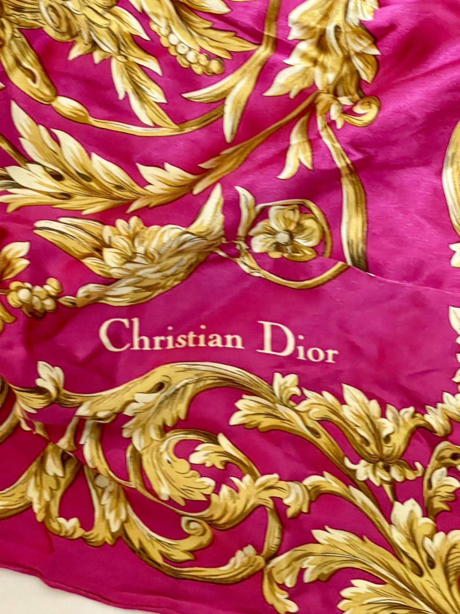 1円〜Christian Dior クリスチャンディオール 大判 シルクスカーフ 絹