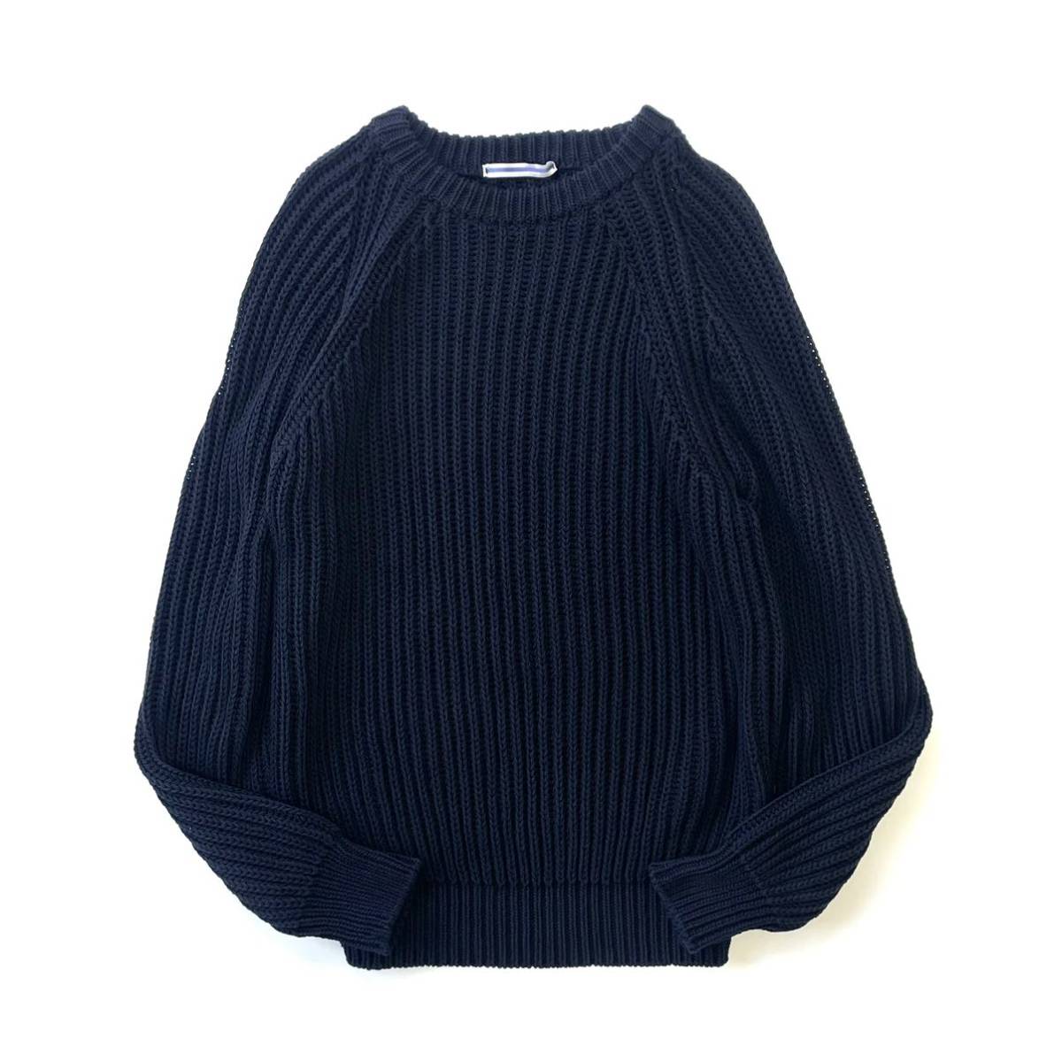 極美品 CristaSeya ラグランスリーブ コットンセーター S ネイビー 