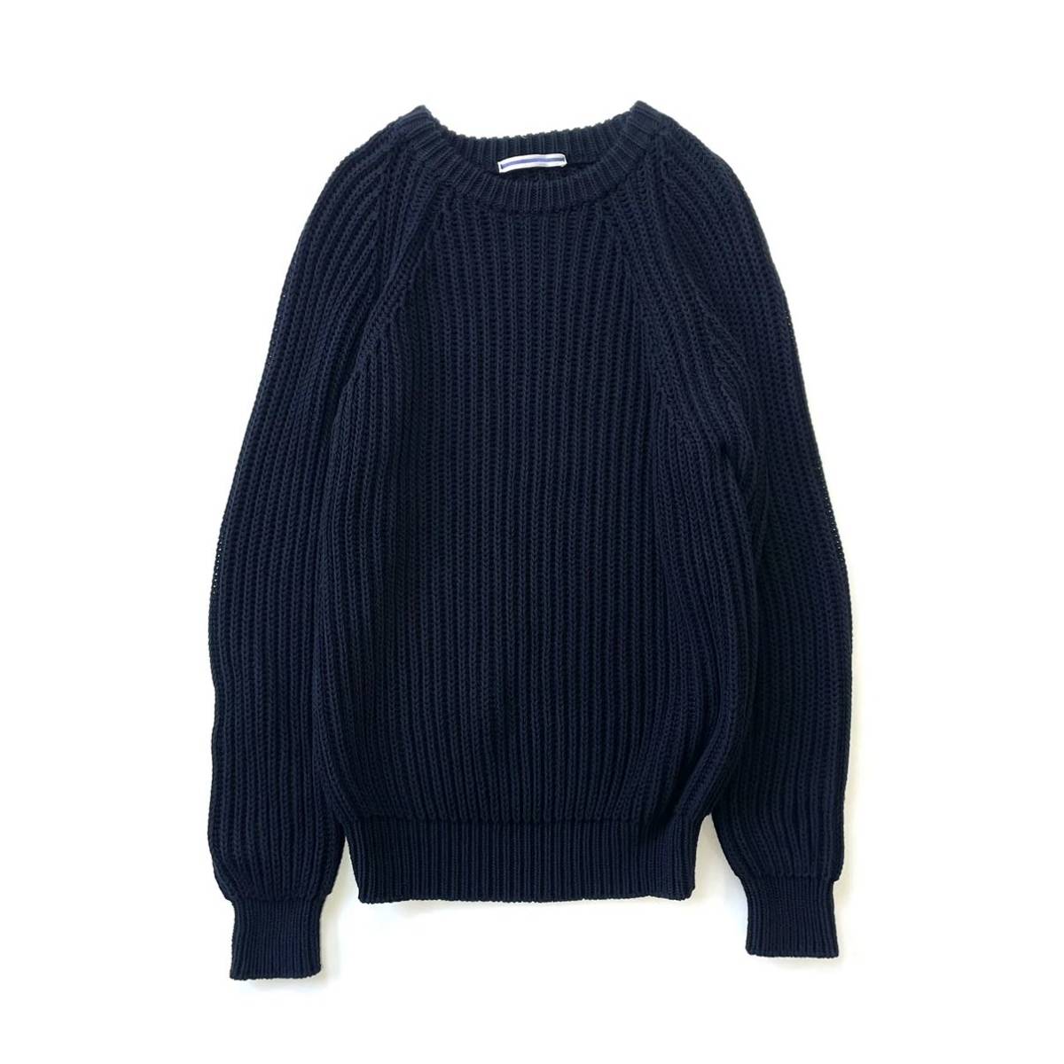 極美品 CristaSeya ラグランスリーブ コットンセーター S ネイビー 