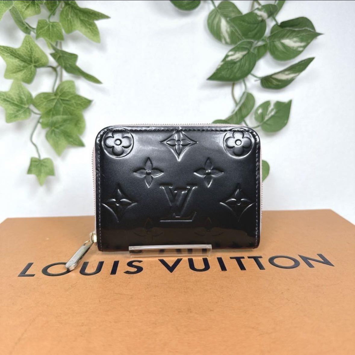 1円 LOUIS VUITTON ルイヴィトン 長財布 ラウンドファスナー ヴェルニ コインパース 小銭入れ シリアルTS3176 男女兼用 ブラック×ピンク