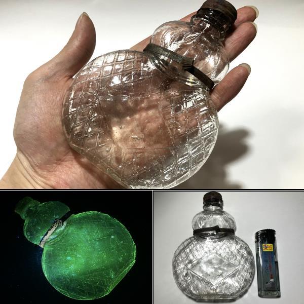 蔵出し//大正〜昭和初期 和硝子 ウラン反応有 ぺろぺろ 薄型 瓢箪型 