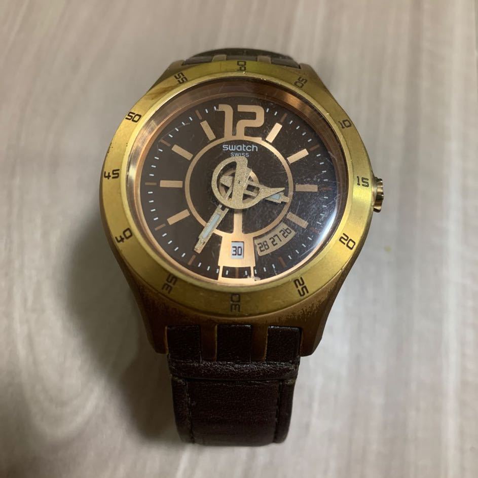 swatch スウォッチ SS ステンレススチール ブロンズ ブラウン レザー 