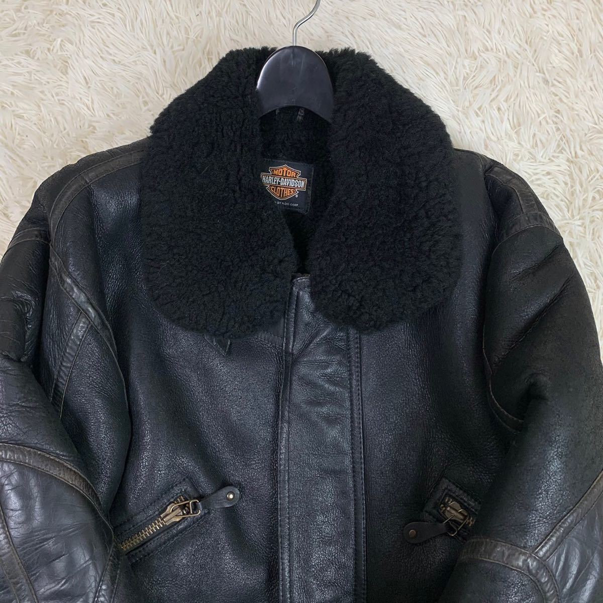 極美品 L〜LL ハーレーダビッドソン【超人気 黒 ムートン B-3 】HARLEY