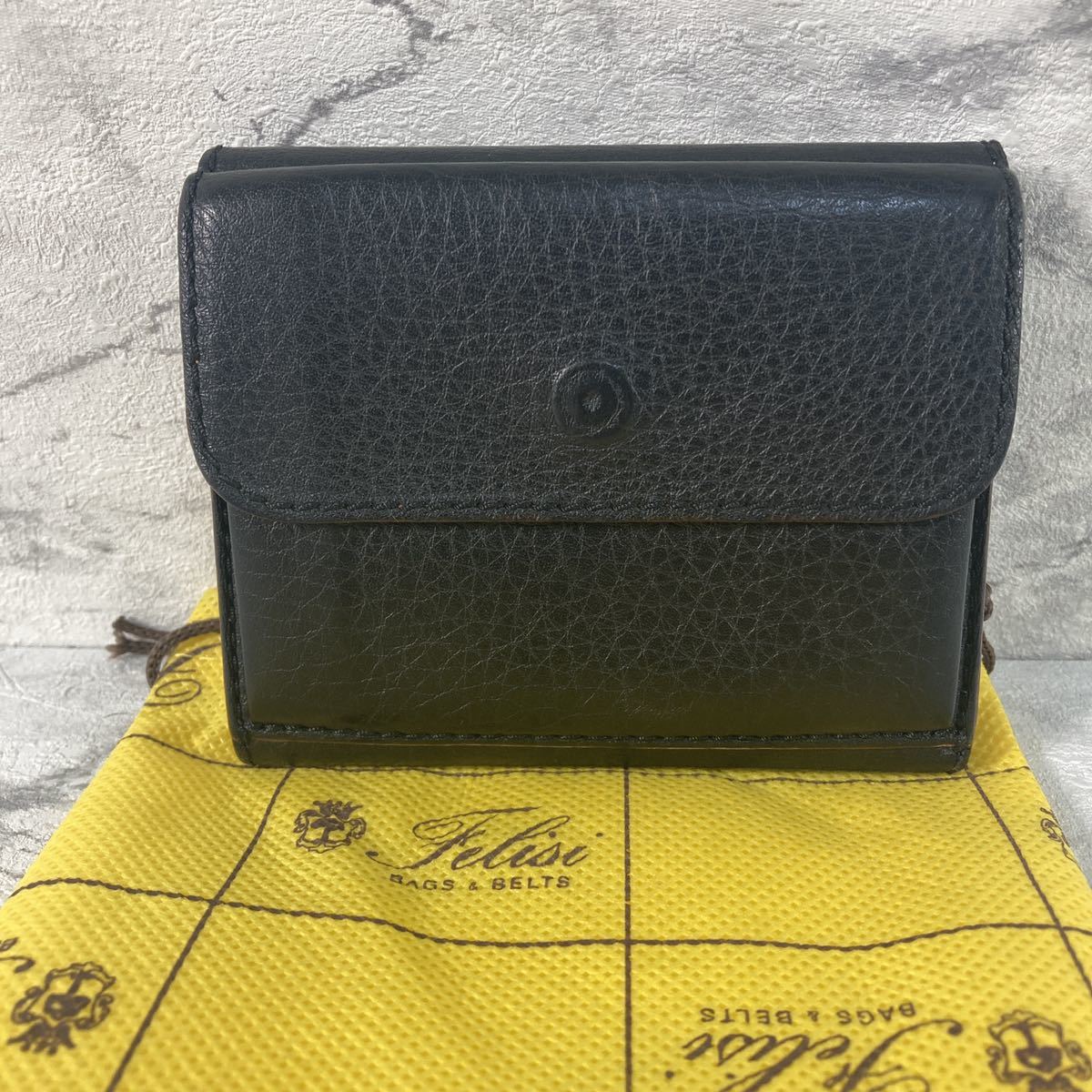 美品フェリージ　FELISI 3Fold Small Wallet 財布／969 三つ折り　コンパクトウォレット　ミニ財布　ブラック　ミニウォレット