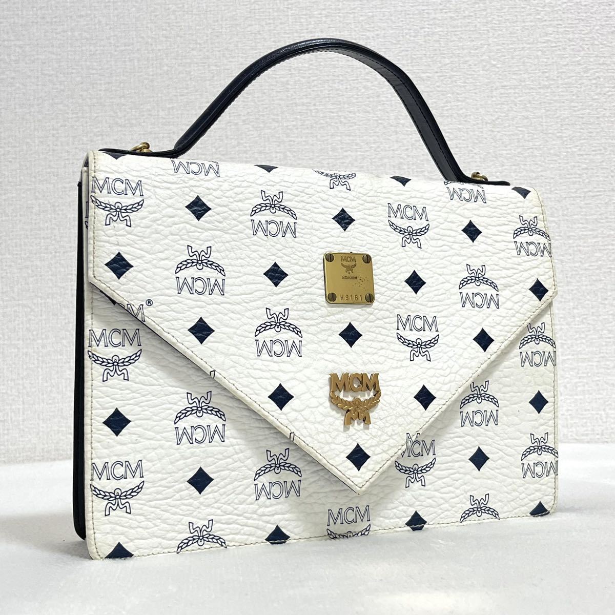 1円 ◎ MCM エムシーエム ハンドバッグ クラッチバッグ モノグラム 白 