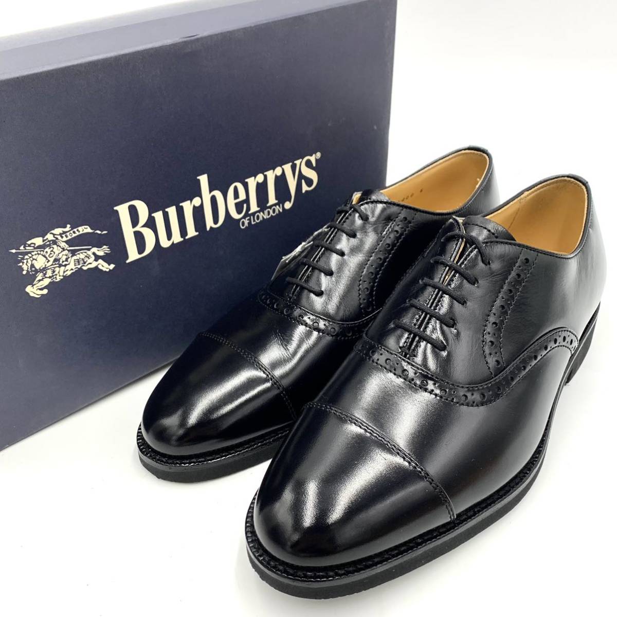 ☆未使用/ 高級ラグジュアリー靴 '日本製' BURBERRYS OF LONDON バーバリー 革靴 ビジネスシューズ 紳士靴 ストレートチップ メダリオン 26