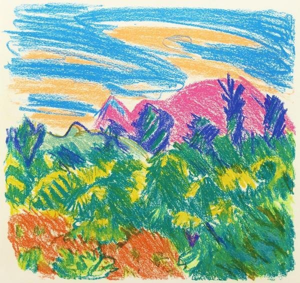 真作】【WISH】梅原龍三郎「浅間山」リトグラフ 直筆サイン 証明シール