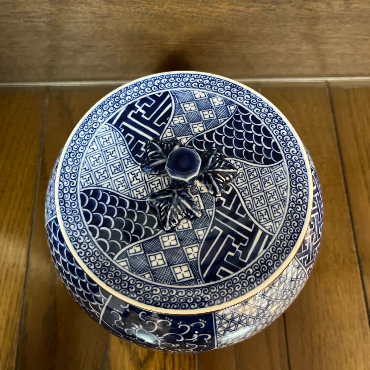 祥瑞胴錦水指/景徳鎮 蔡鳳玲】茶道具 染付 青花 骨董品 古