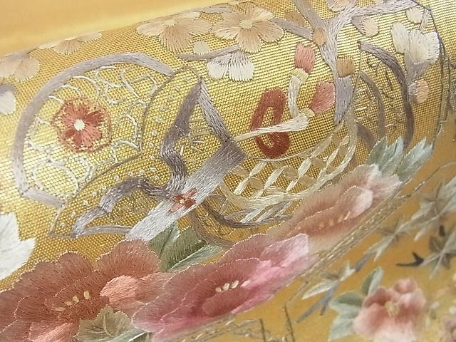 平和屋2□極上 中国三大刺繍 蘇州刺繍 袋帯 蜀江楽器花文