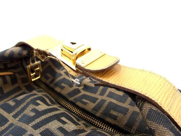 1円 FENDI フェンディ ズッカ柄 キャンバス×レザー ワンハンドル