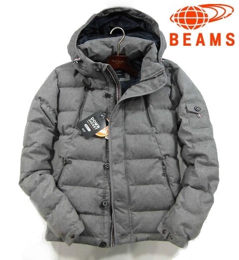 L月12510新品▼ ビームス フード付き ダウンジャケット 【 M 】 ブルゾン ダウンブルゾン BEAMS 防風性 保温性 グレー系
