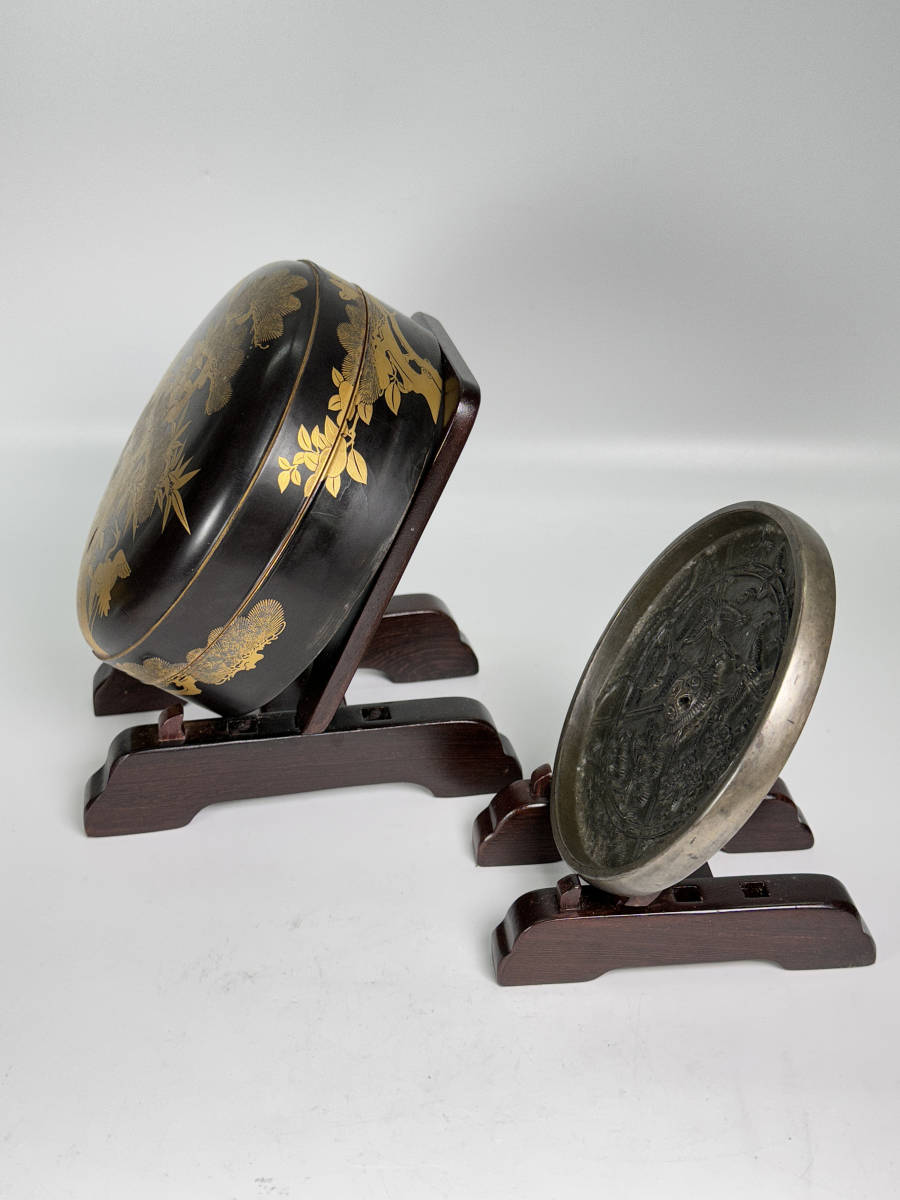 日本美術 古銅鏡 蓬莱鏡 松鶴亀図 和鏡 銅鏡 蒔絵時代共