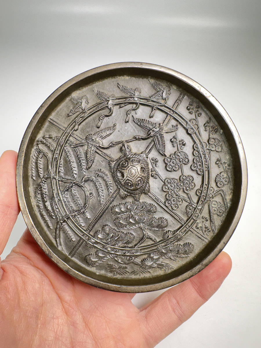 日本美術 古銅鏡 蓬莱鏡 松鶴亀図 和鏡 銅鏡 蒔絵時代共