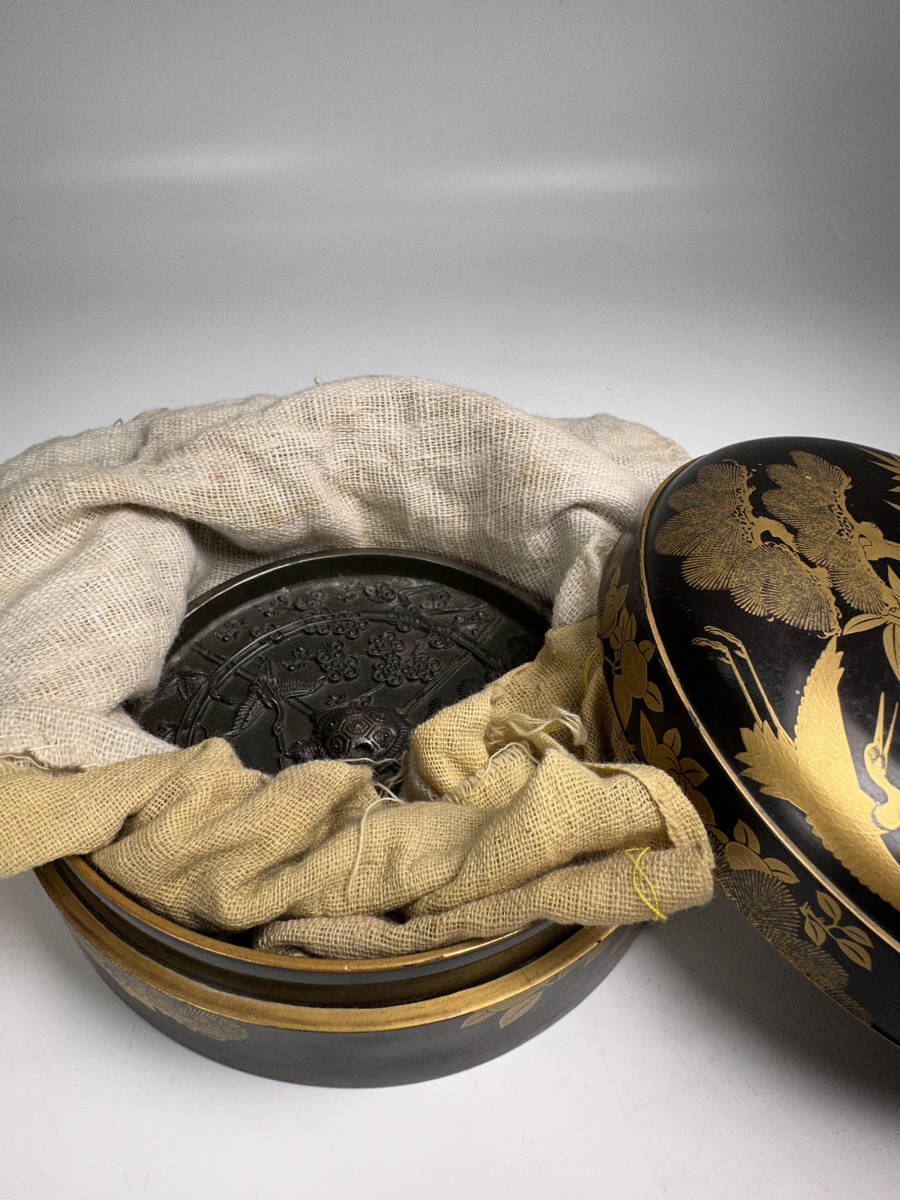 日本美術 古銅鏡 蓬莱鏡 松鶴亀図 和鏡 銅鏡 蒔絵時代共