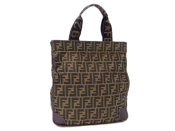 1円 FENDI フェンディ ズッカ柄 キャンバス ハンドバッグ トートバッグ レディース メンズ ブラウン系 AS5462