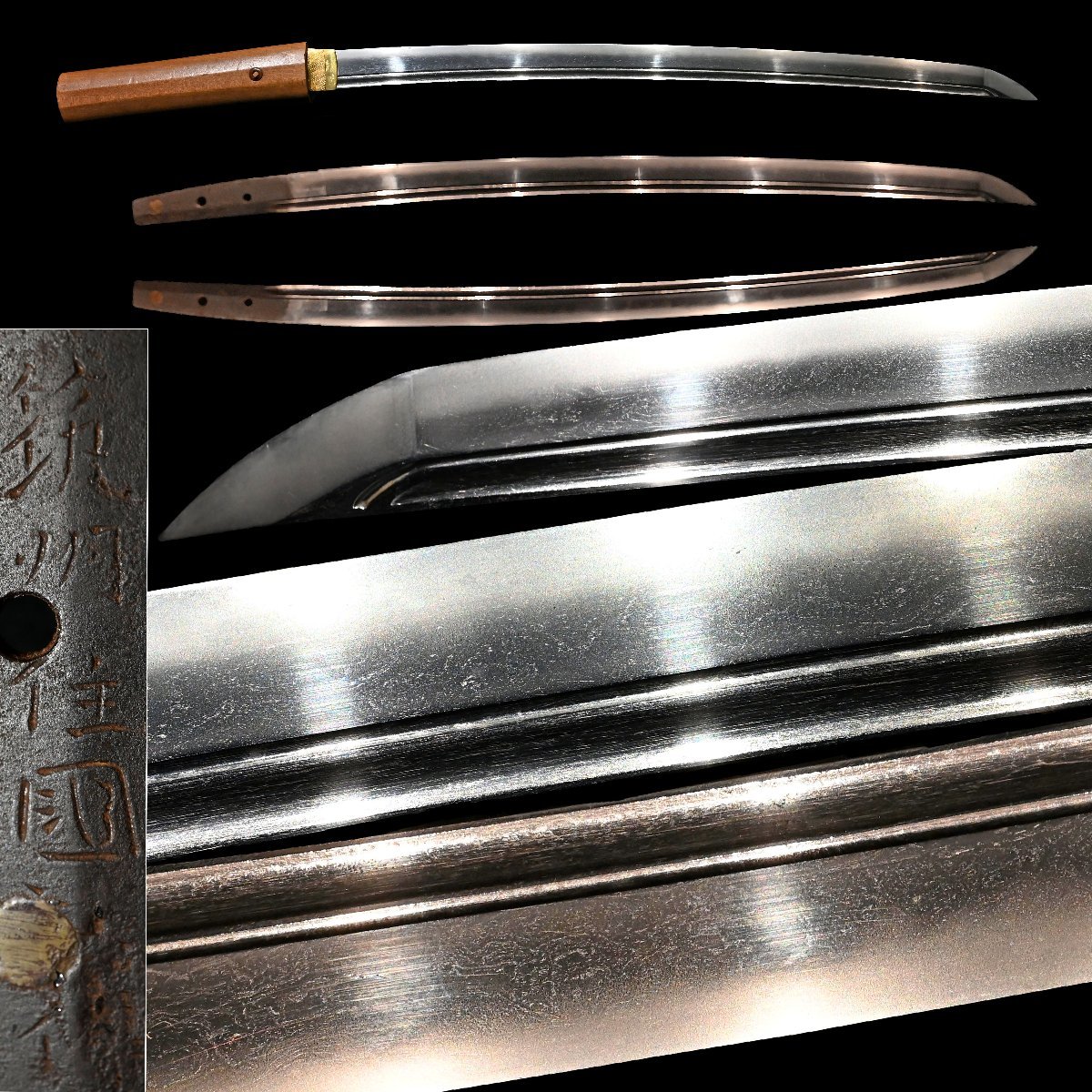 【昊】大阪三桁大名登録 筑州住國弘 小乱れ刃 杢目肌 連樋 脇差 刀剣武具[RL16Bs]