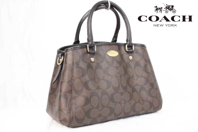 COACH コーチ ハンドバッグ ビジネスバッグ シグネチャー レディース 極美品 ダークブラウン ブラック 黒 F34605 通学通勤 1円
