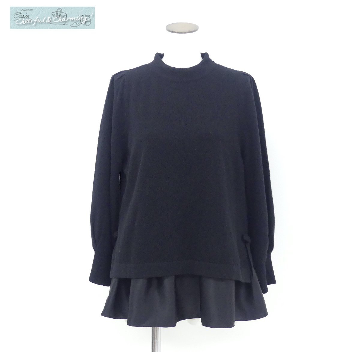 タグ付未使用☆ TO BE CHIC 半袖ブラウス フリルレース 42 ネイビー L 