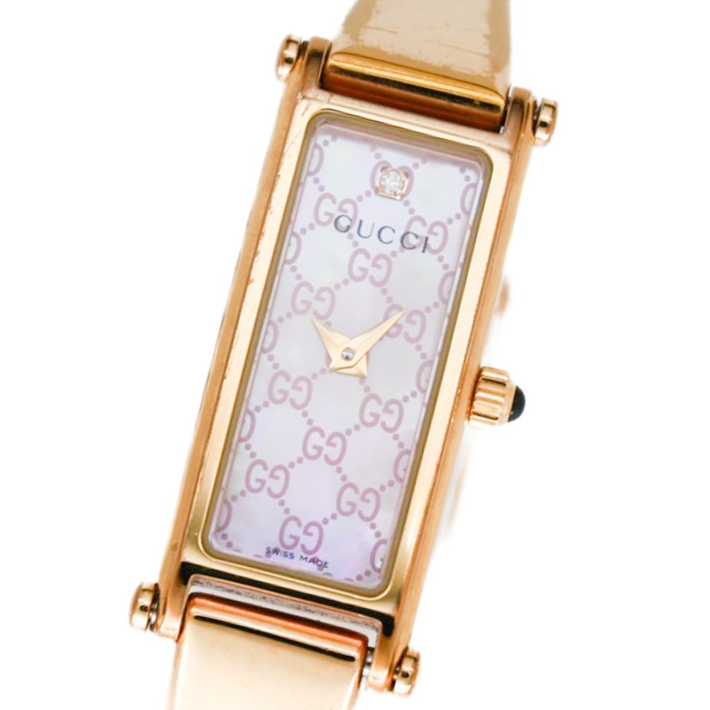 1円 稼働 箱/保証書付 GUCCI グッチ QZ 1500L ピンクシェル文字盤 SS  