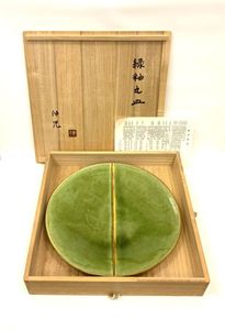 美術品・アンティーク・コレクション 船木伸児 緑釉丸皿 布志名焼 島根