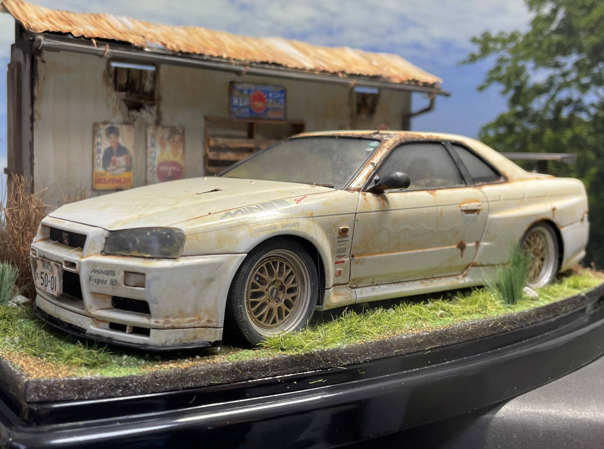 1/24 日産スカイラインR34 Mine's GTR 草ヒロ風景ジオラマ 自作完成品