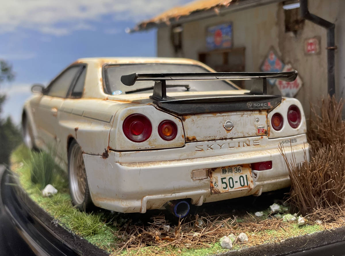1/24 日産スカイラインR34 Mine's GTR 草ヒロ風景ジオラマ 自作完成品