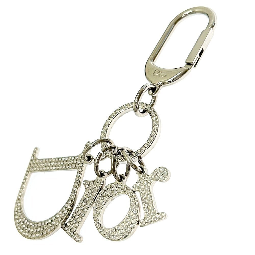 美品　ChristianDior ディオール　シルバー　キーホルダー　ストーン Christian Dior クリスチャンディオール メタル ラインストーン Dior
