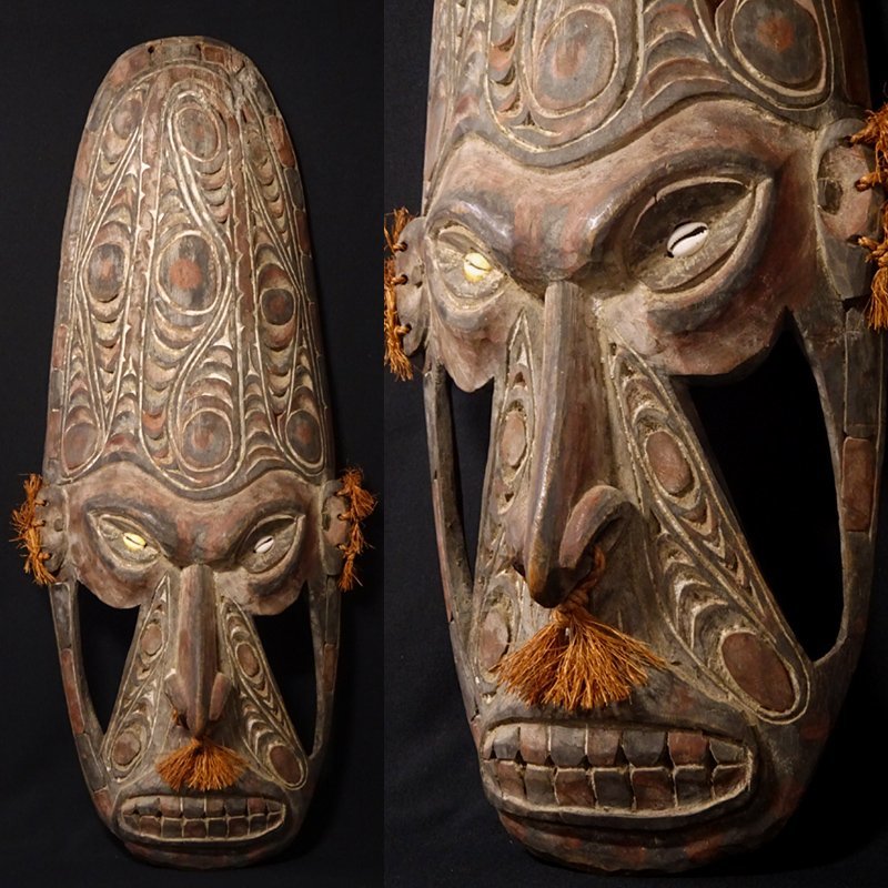 アフリカのアートマスクお面仮面　民芸品骨董プリミティブアート 慶應◇アフリカ大陸伝統芸術 木彫彩色 民族仮面 マスク プリミティブ