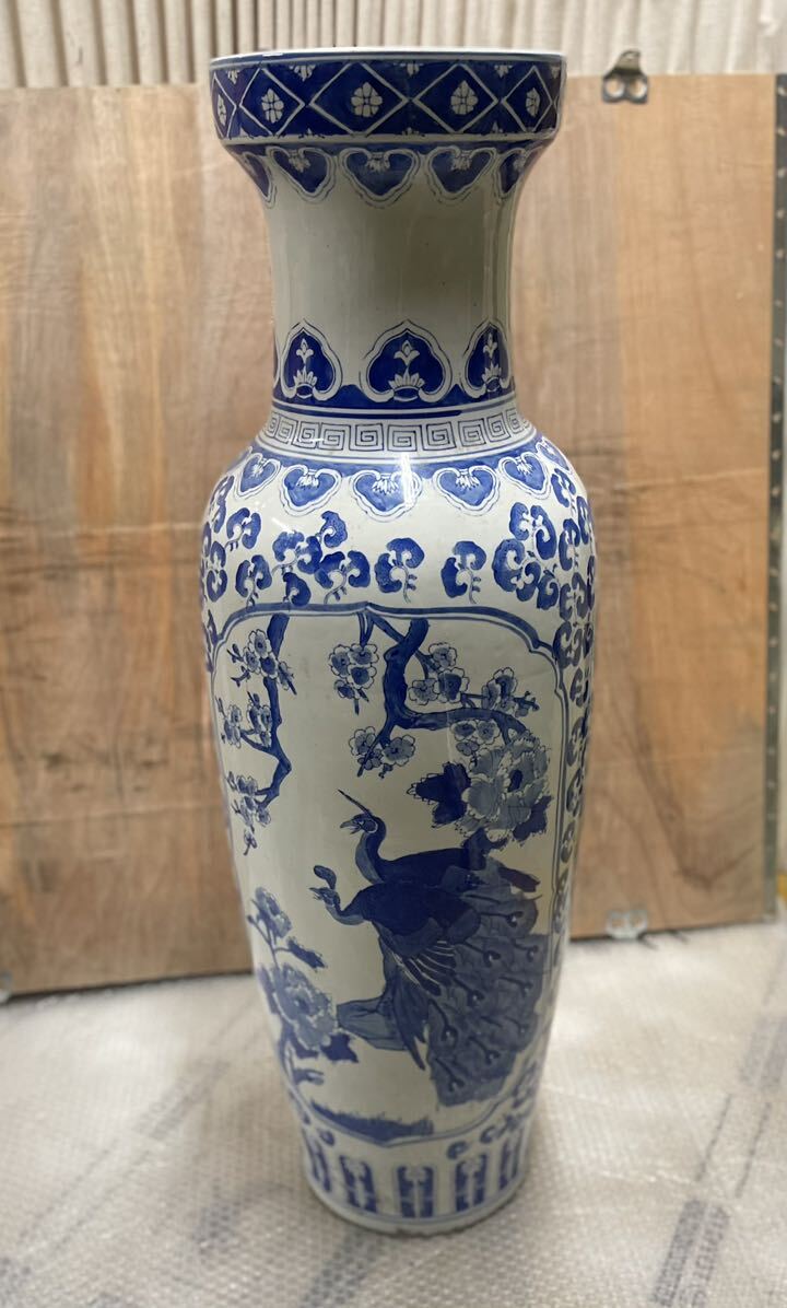 古い大花瓶 特大 花瓶 高約90cm 大型 大壺 飾り壺 骨董品 花瓶 。(骨董陶磁器一般