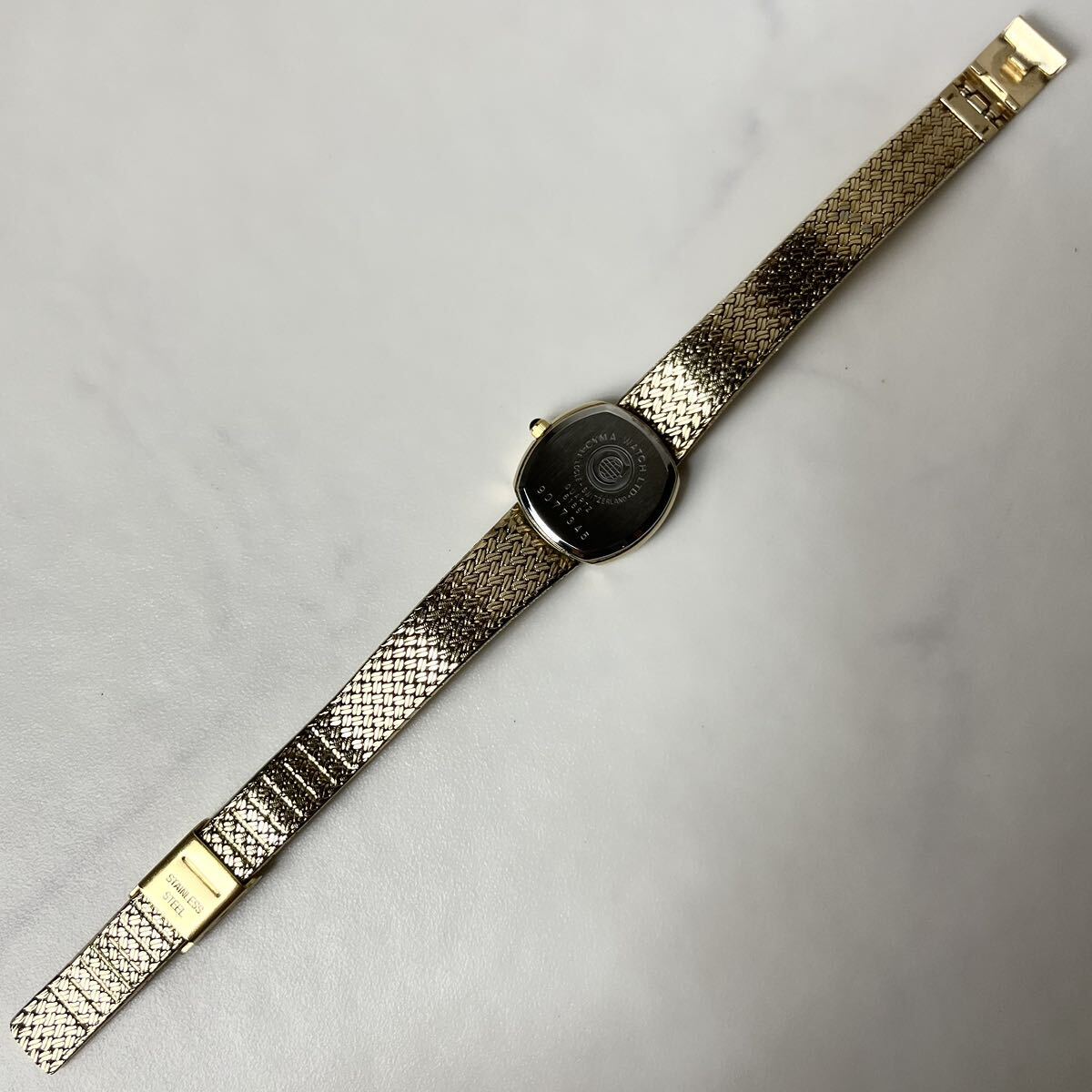 【実働】 CYMA シーマ 616s スクエア 腕時計 ウォッチ QZ クオーツ クォーツ 4Pダイヤモンド 編み込みベルト レディース ゴールド 稼働品_5