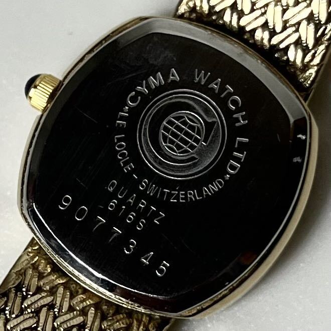 【実働】 CYMA シーマ 616s スクエア 腕時計 ウォッチ QZ クオーツ クォーツ 4Pダイヤモンド 編み込みベルト レディース ゴールド 稼働品_9