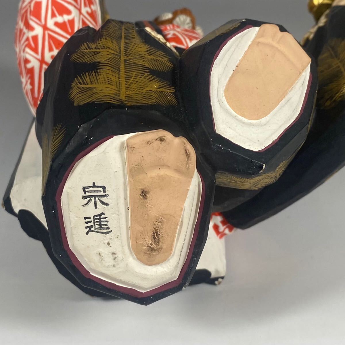 奈良人形師 染川宗進作 一刀彫彩色木彫『 三番 叟』置物 /日本美 術