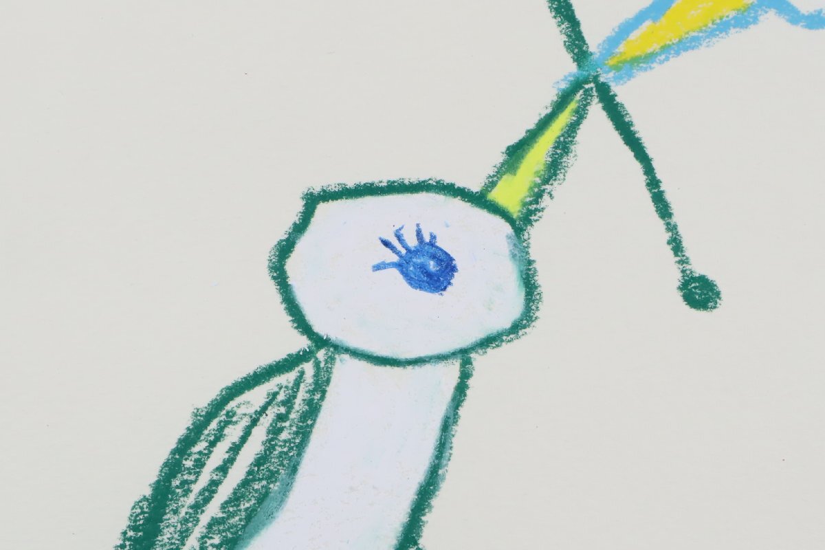 黒田征太郎 パステル画 肉筆 額装品 /クレパス クレヨン とり 鳥 絵本_3