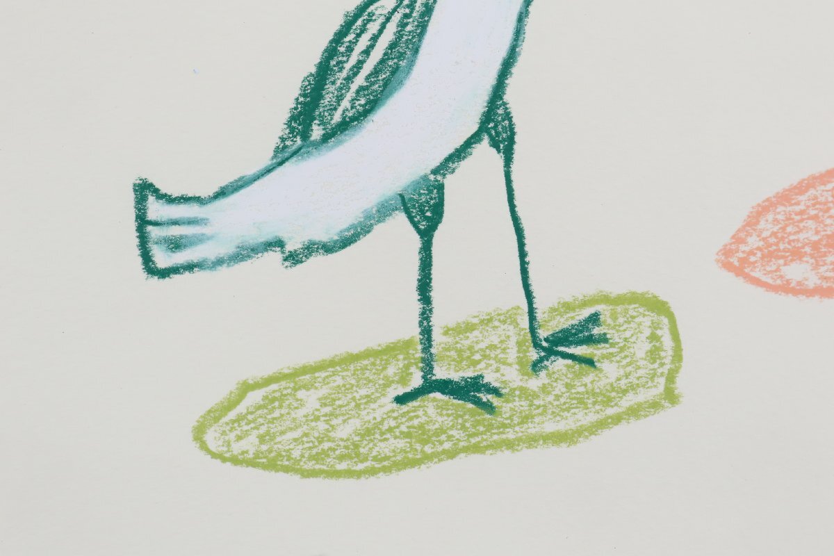 黒田征太郎 パステル画 肉筆 額装品 /クレパス クレヨン とり 鳥 絵本_4