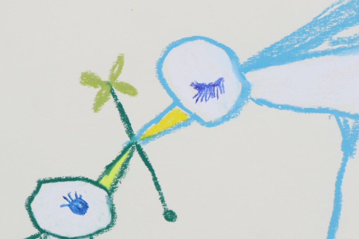 黒田征太郎 パステル画 肉筆 額装品 /クレパス クレヨン とり 鳥 絵本_5