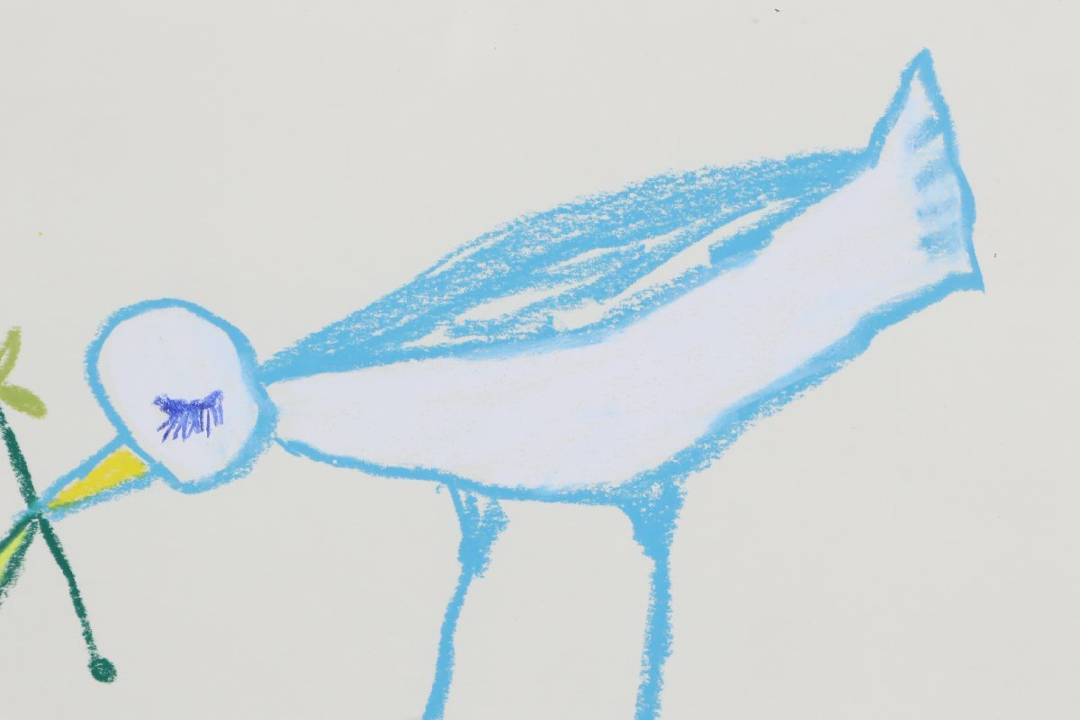 黒田征太郎 パステル画 肉筆 額装品 /クレパス クレヨン とり 鳥 絵本_6