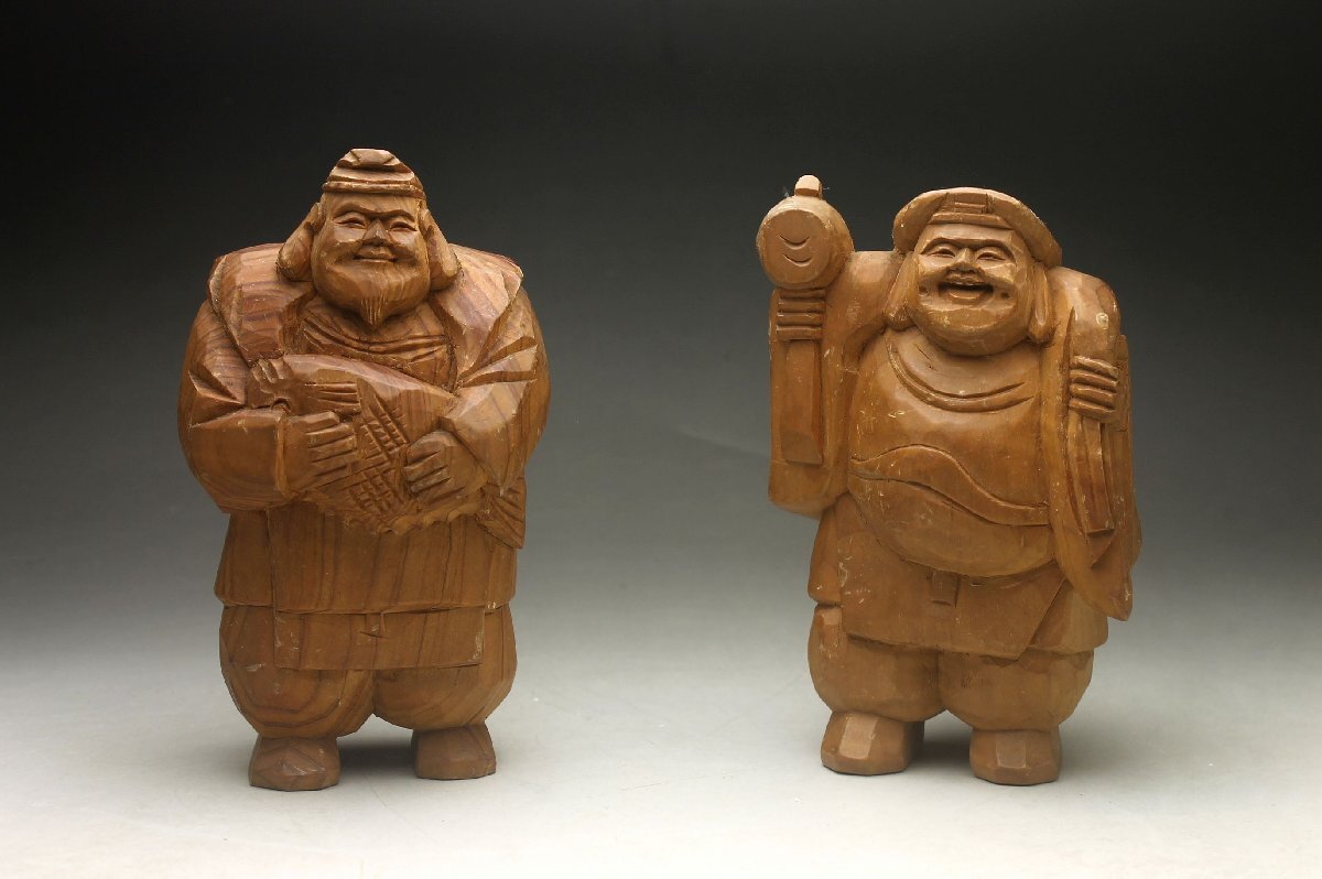 余韻】 時代物 大黒 恵比寿像☆仏教 仏像 自念仏 縁起物 五穀豊穣＜同 