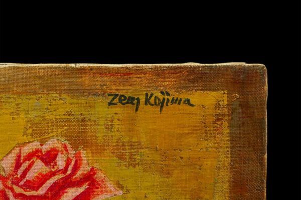 模写】児島善三郎『薔薇』油彩 手描き 表サイン 児嶋俊郎鑑定シール F6