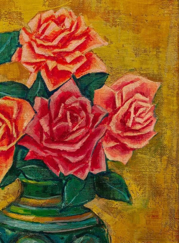 模写】児島善三郎『薔薇』油彩 手描き 表サイン 児嶋俊郎鑑定シール F6