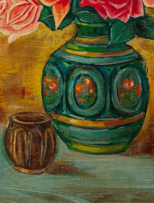 模写】児島善三郎『薔薇』油彩 手描き 表サイン 児嶋俊郎鑑定シール F6