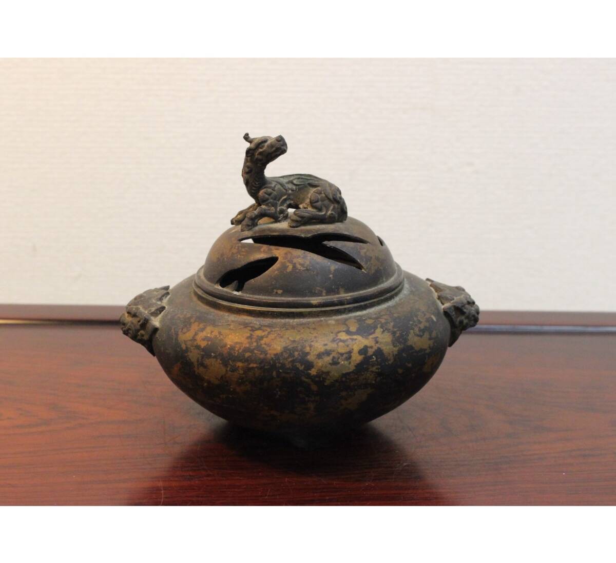 双耳麒麟鈕香炉 文化遺産オンライン 古銅 唐物 中国美術 古玩 希少品 [
