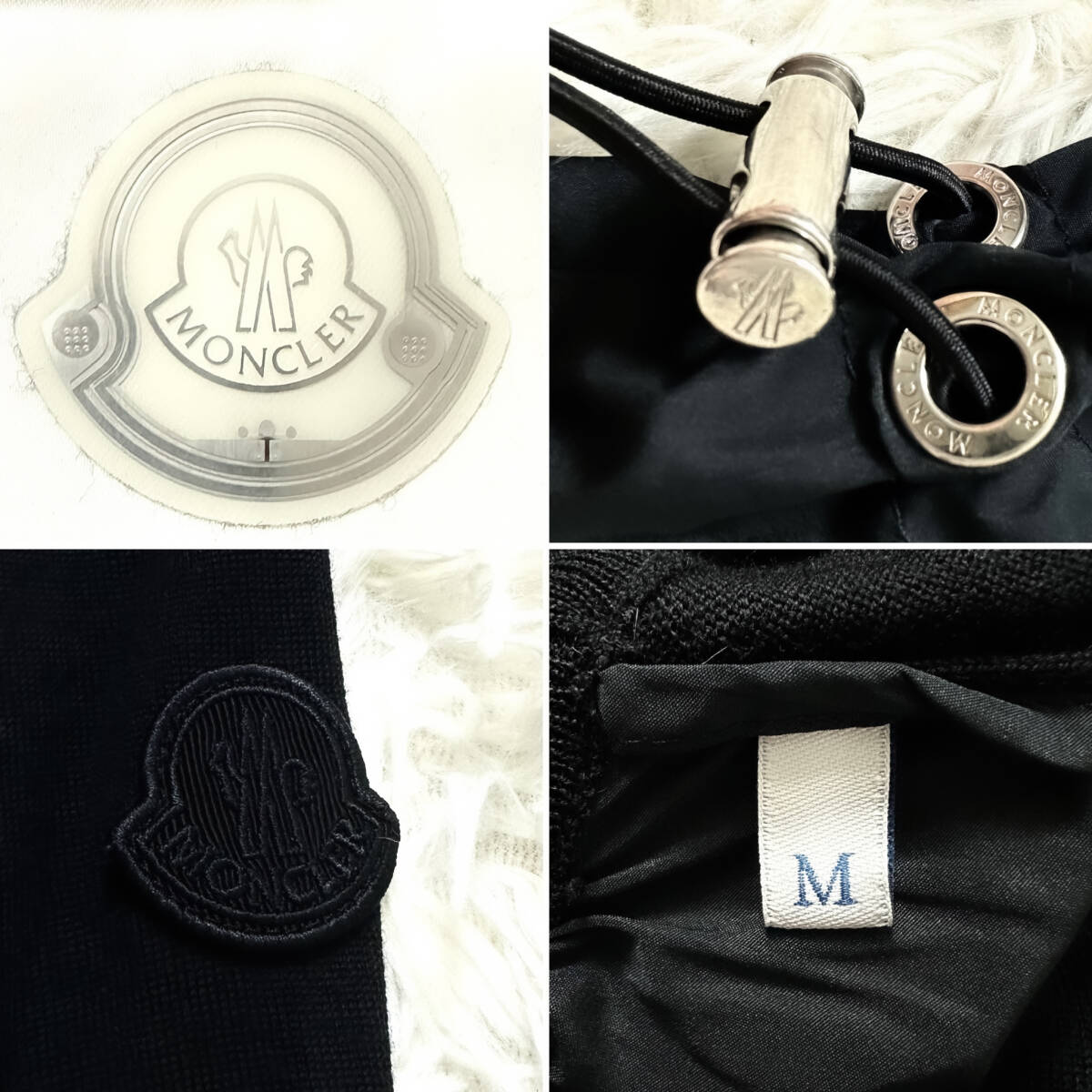 未使用級異素材MONCLERロングセーターワンポイント袖ブラックロゴ 