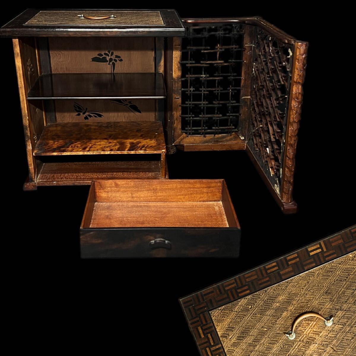 飾棚　唐木製　細工透彫　唐物　 茶箱　煎茶棚　 煎茶器局　煎茶道具　小箪笥　時代物　 _1