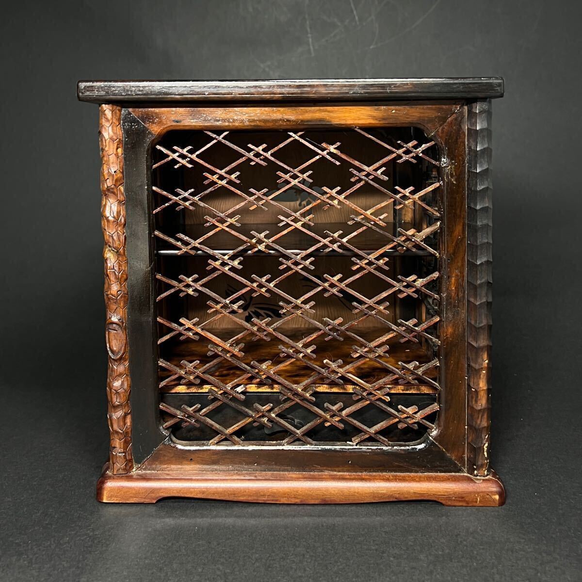 飾棚　唐木製　細工透彫　唐物　 茶箱　煎茶棚　 煎茶器局　煎茶道具　小箪笥　時代物　 _2