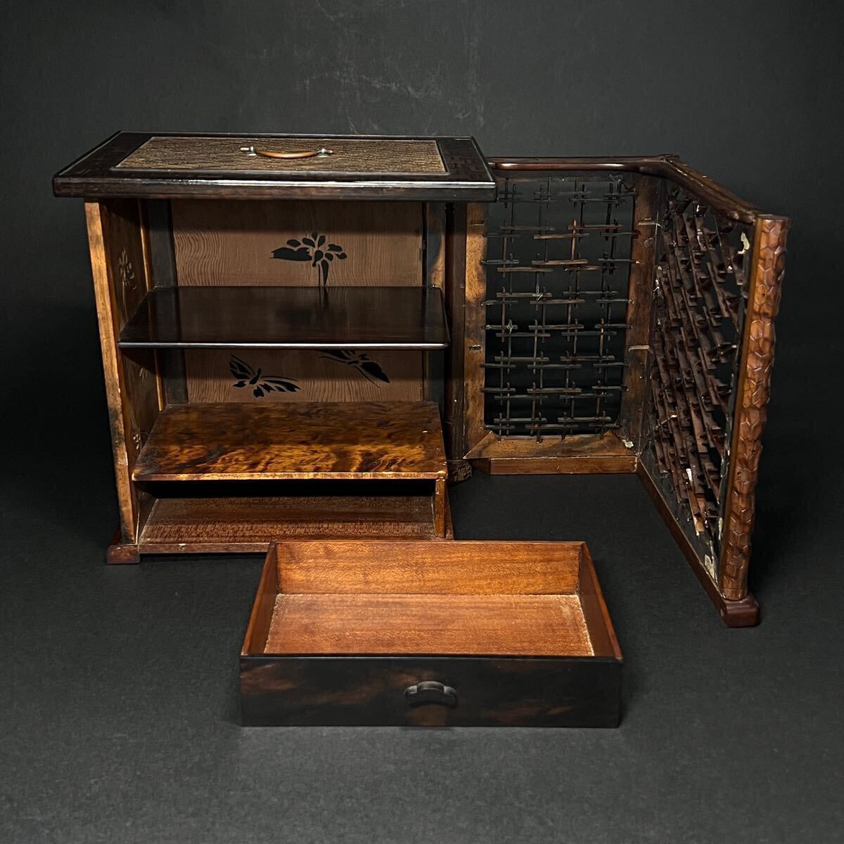 飾棚　唐木製　細工透彫　唐物　 茶箱　煎茶棚　 煎茶器局　煎茶道具　小箪笥　時代物　 _6