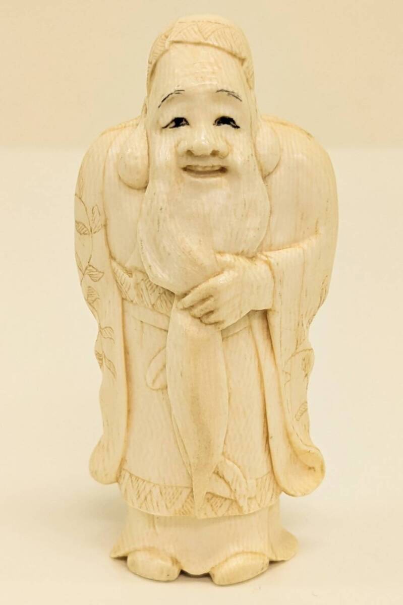 ☆七福神 寿老人? 置物 象牙風 在銘☆高さ約7.6cm 重さ62.4g☆東洋 牙