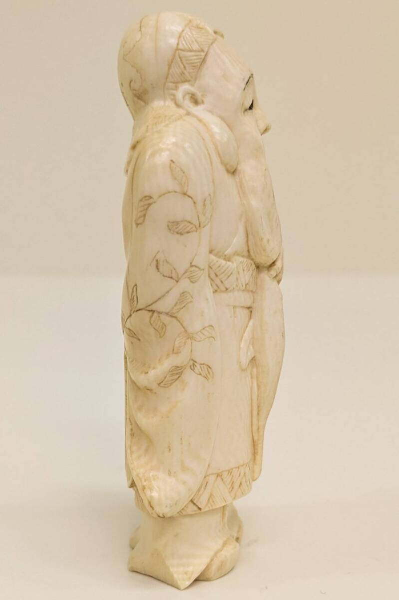 ☆七福神 寿老人? 置物 象牙風 在銘☆高さ約7.6cm 重さ62.4g☆東洋 牙